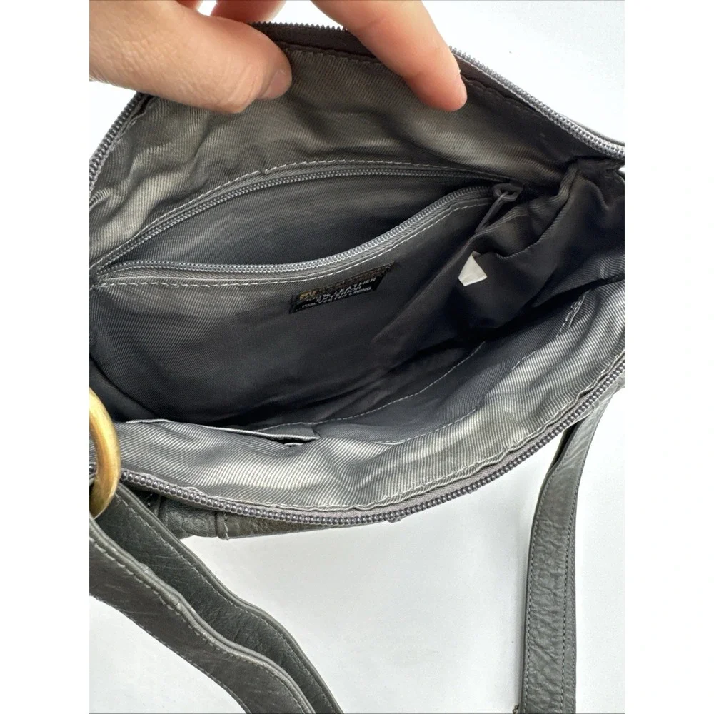 Great American Leather Works Gray Bag Crossbody Multi-Zipper Pocket Adjustable